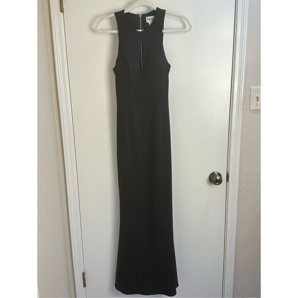 Sherri Hill size 0 black long formal gown with train and keyhole front open back - Picture 5 of 16